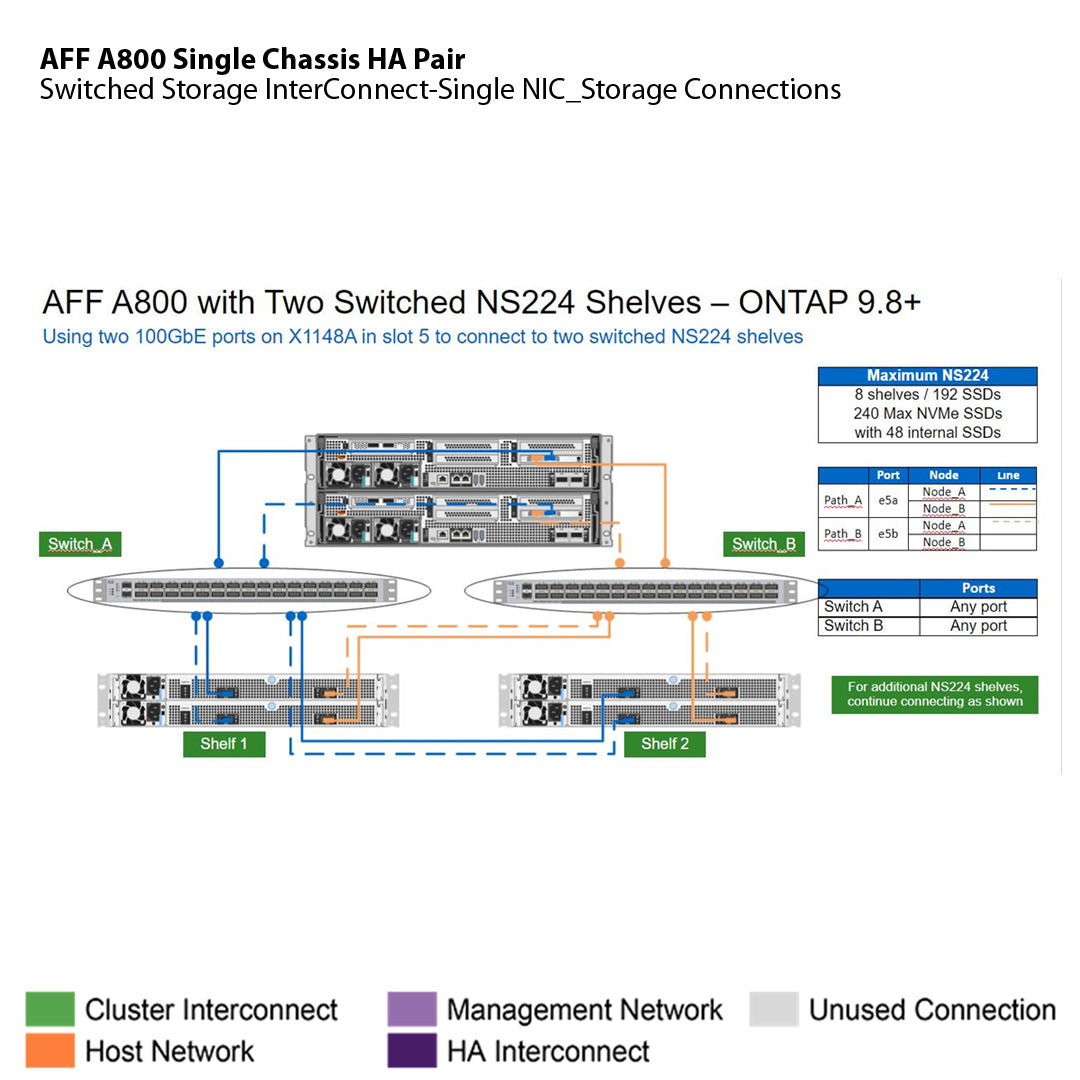NetApp AFF A800 Single Chassis HA Pair Filer Head (AFF-A800A)